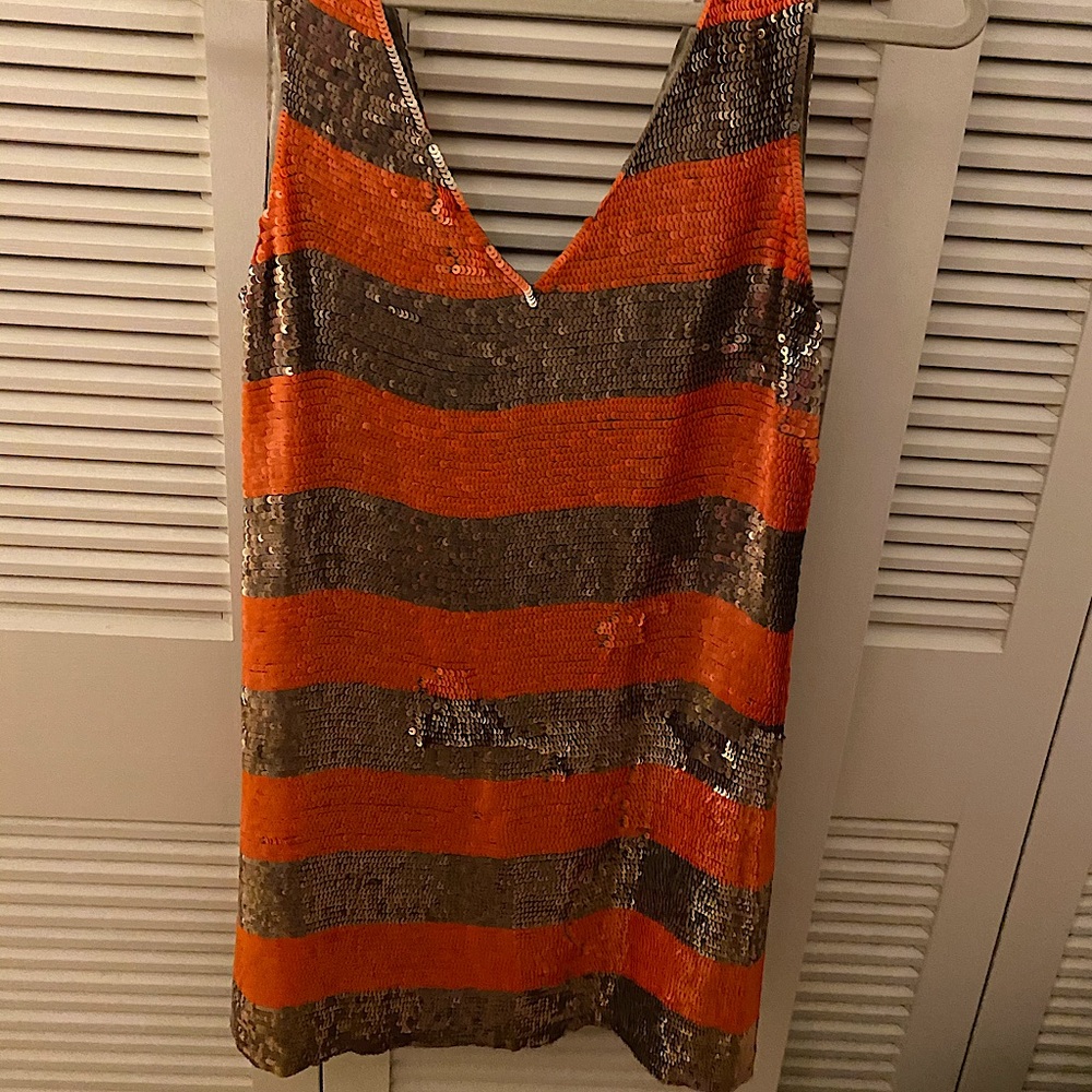Orange & gold sequin stripe DRESS